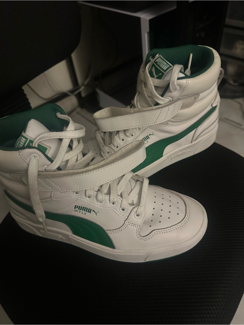 Puma White & Green High-Top Sneakers with Strap